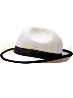   Fehér, textil gengszter kalap (Jackson kalap), fekete szalaggal