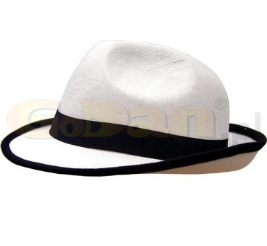 Fehér, textil gengszter kalap (Jackson kalap), fekete szalaggal
