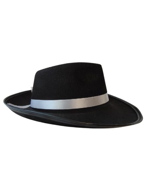Fekete gengszter kalap fehér szalaggal 